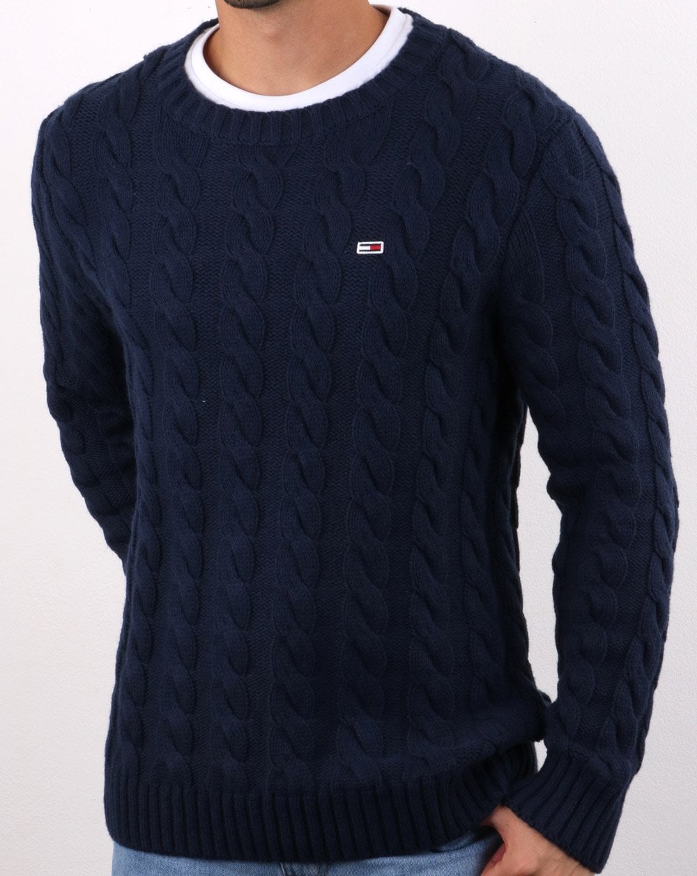 Tommy Hilfiger – Zopfmusterpullover in Marineblau