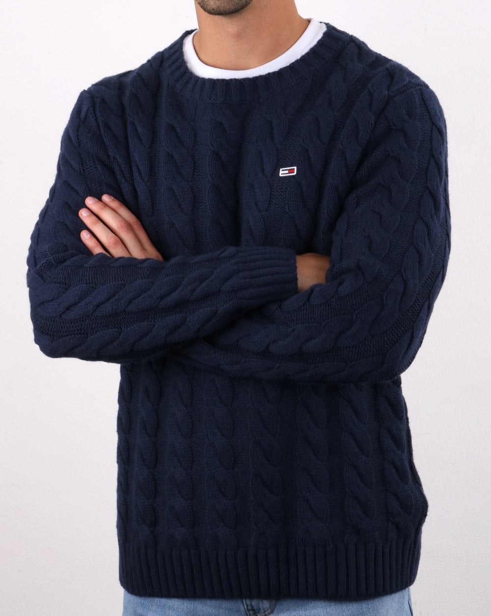 Tommy Hilfiger – Zopfmusterpullover in Marineblau