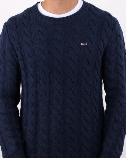 Tommy Hilfiger – Zopfmusterpullover in Marineblau