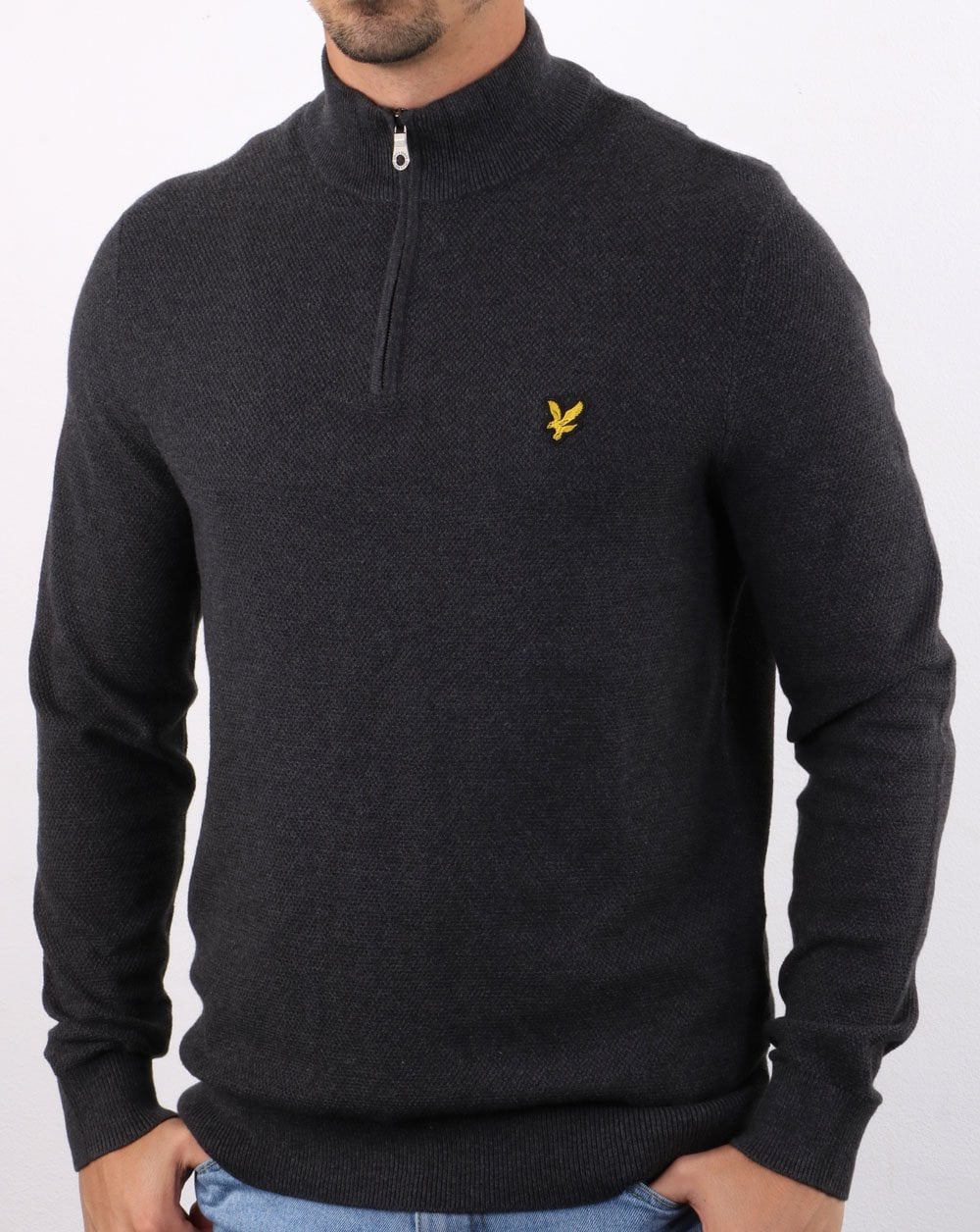 Lyle And Scott – Pullover mit Viertelreißverschluss, Anthrazitmeliert