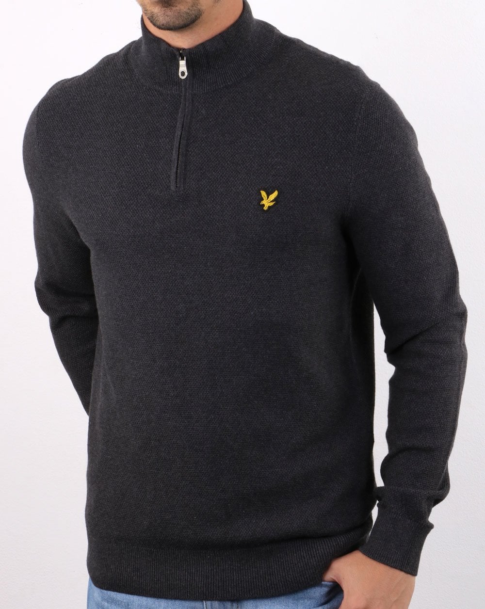 Lyle And Scott Quarter Zip Jumper Charcoal Marl