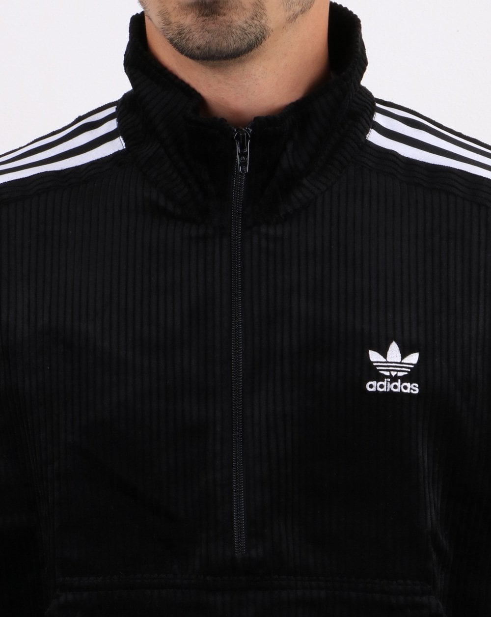 Adidas Originals – Schwarzes Cord-Oberteil mit halbem Reißverschluss