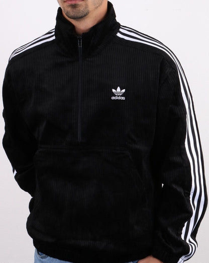 Adidas Originals – Schwarzes Cord-Oberteil mit halbem Reißverschluss