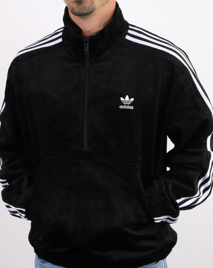 Adidas Originals – Schwarzes Cord-Oberteil mit halbem Reißverschluss
