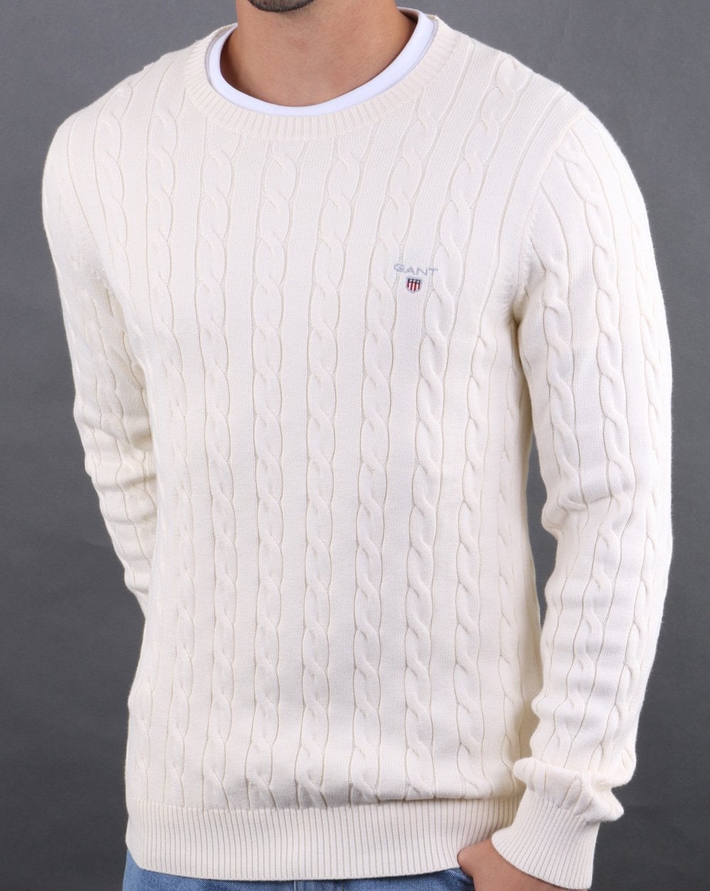 Gant Cable Crew Knit Creme