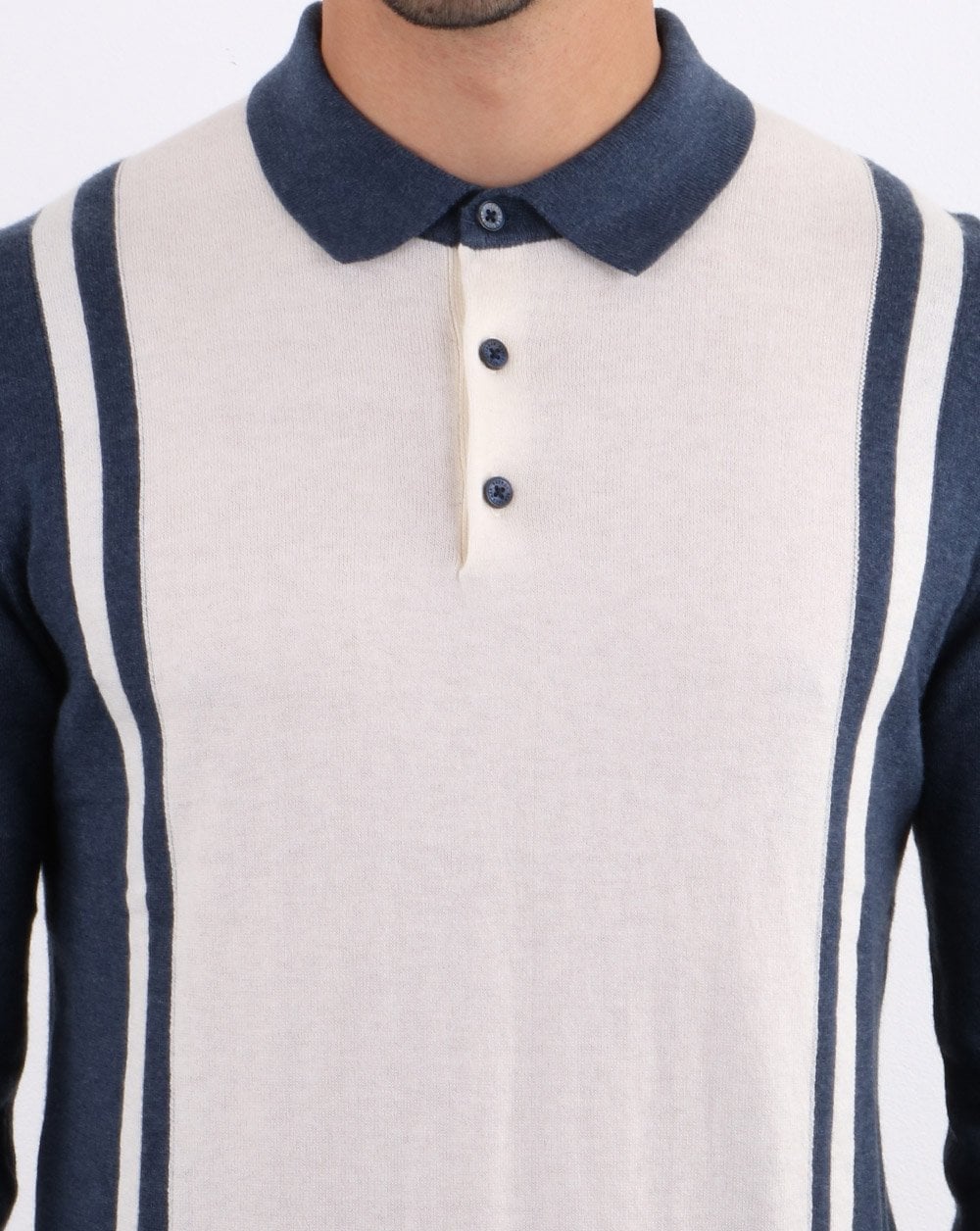 Ben Sherman Langärmliges Poloshirt aus gestreiftem Strick Dunkelblau