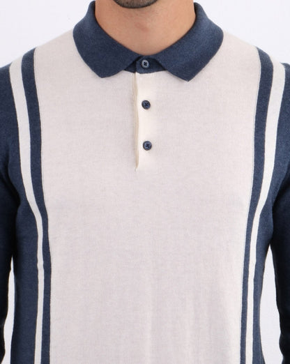 Ben Sherman Langärmliges Poloshirt aus gestreiftem Strick Dunkelblau