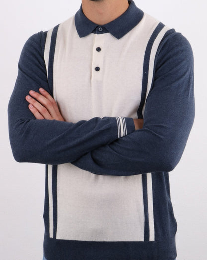 Ben Sherman Langärmliges Poloshirt aus gestreiftem Strick Dunkelblau