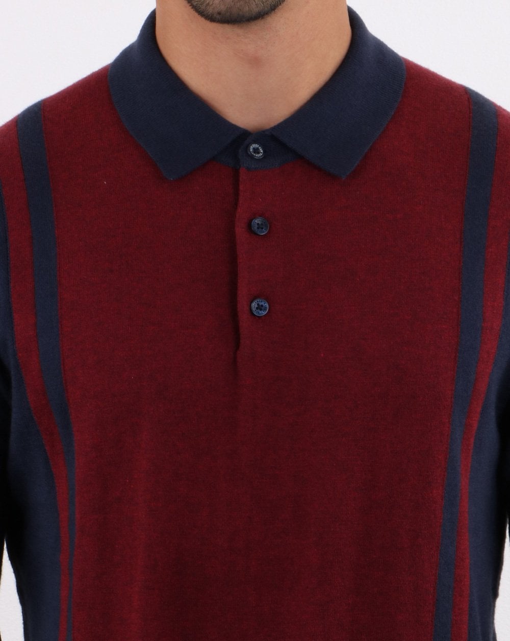 Ben Sherman – Langärmliges Poloshirt aus gestreiftem Strick in Dunkelmarineblau