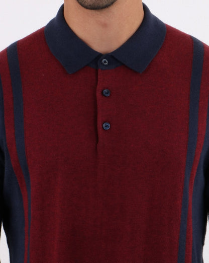 Ben Sherman – Langärmliges Poloshirt aus gestreiftem Strick in Dunkelmarineblau