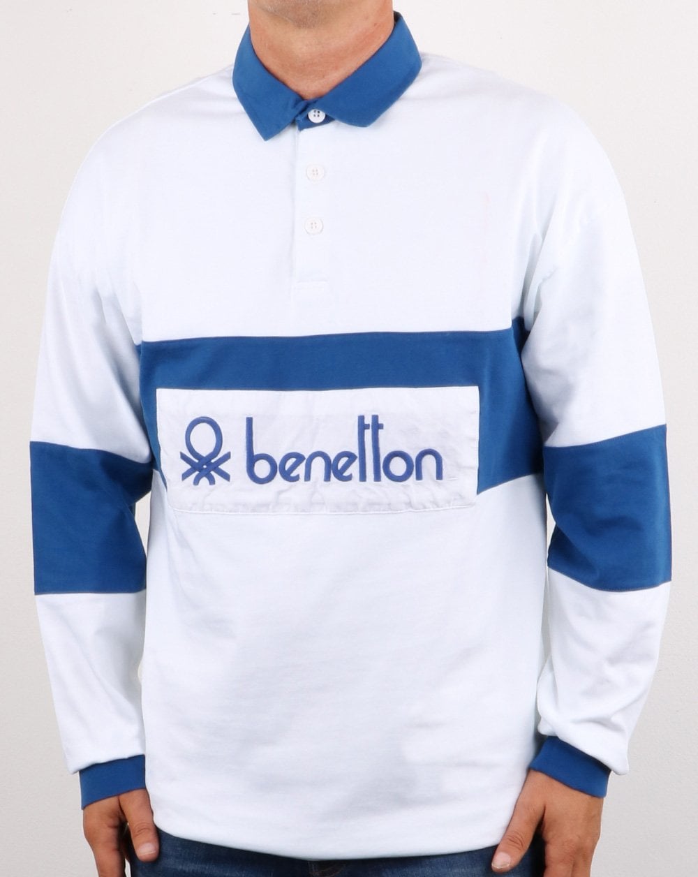 Benetton Rugby-Shirt Weiß/Blau