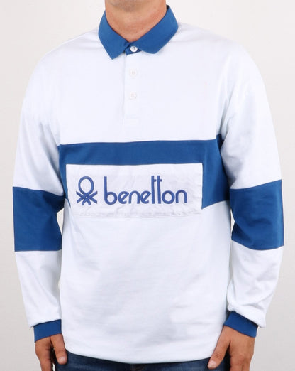 Benetton Rugby-Shirt Weiß/Blau