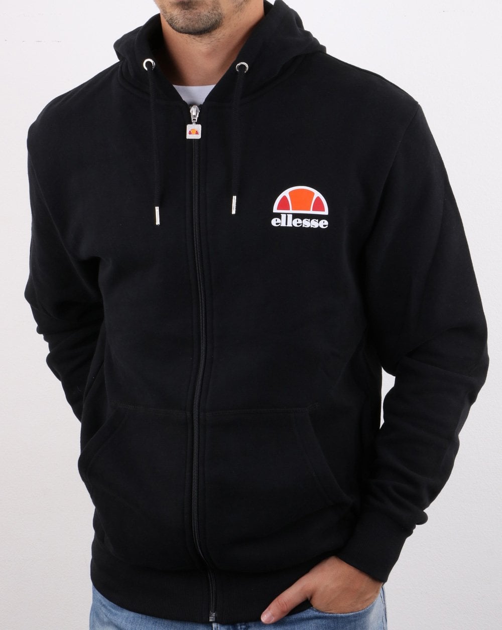 Ellesse – Kapuzenjacke mit durchgehendem Reißverschluss in Schwarz