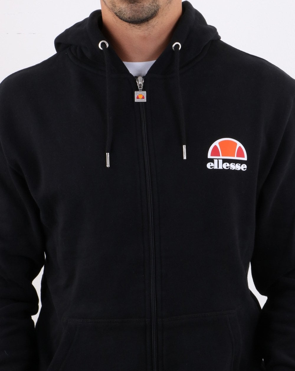 Ellesse – Kapuzenjacke mit durchgehendem Reißverschluss in Schwarz