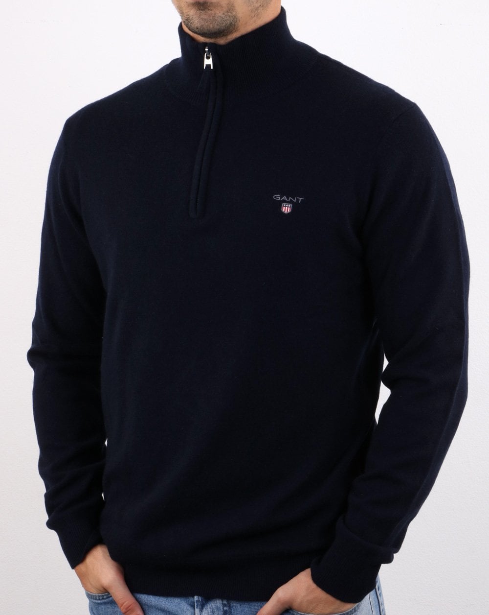 Gant Lambswool Half Zip Navy