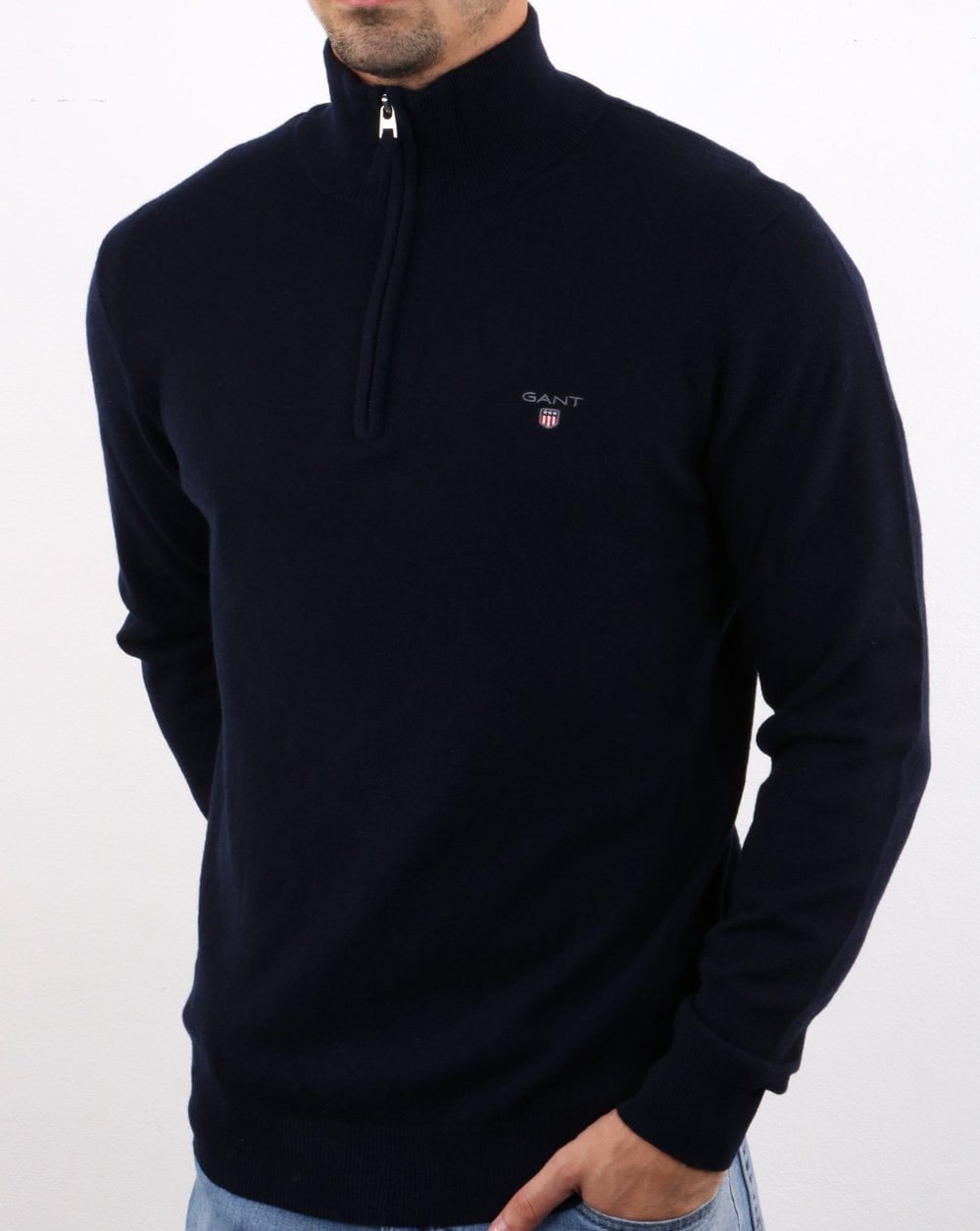 Gant Lammwolle Half Zip Marine