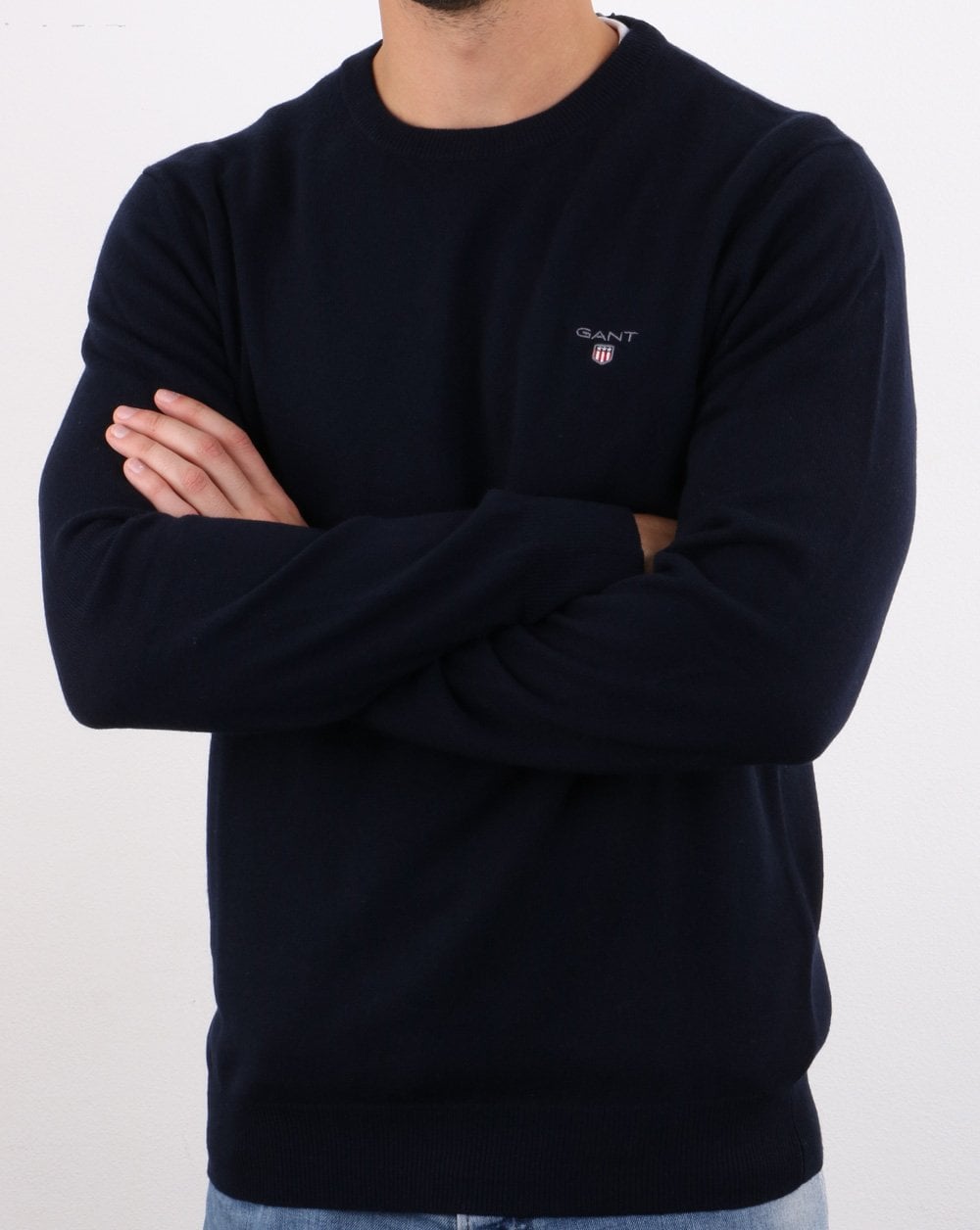 Gant Lambswool Crew Neck Jumper Navy