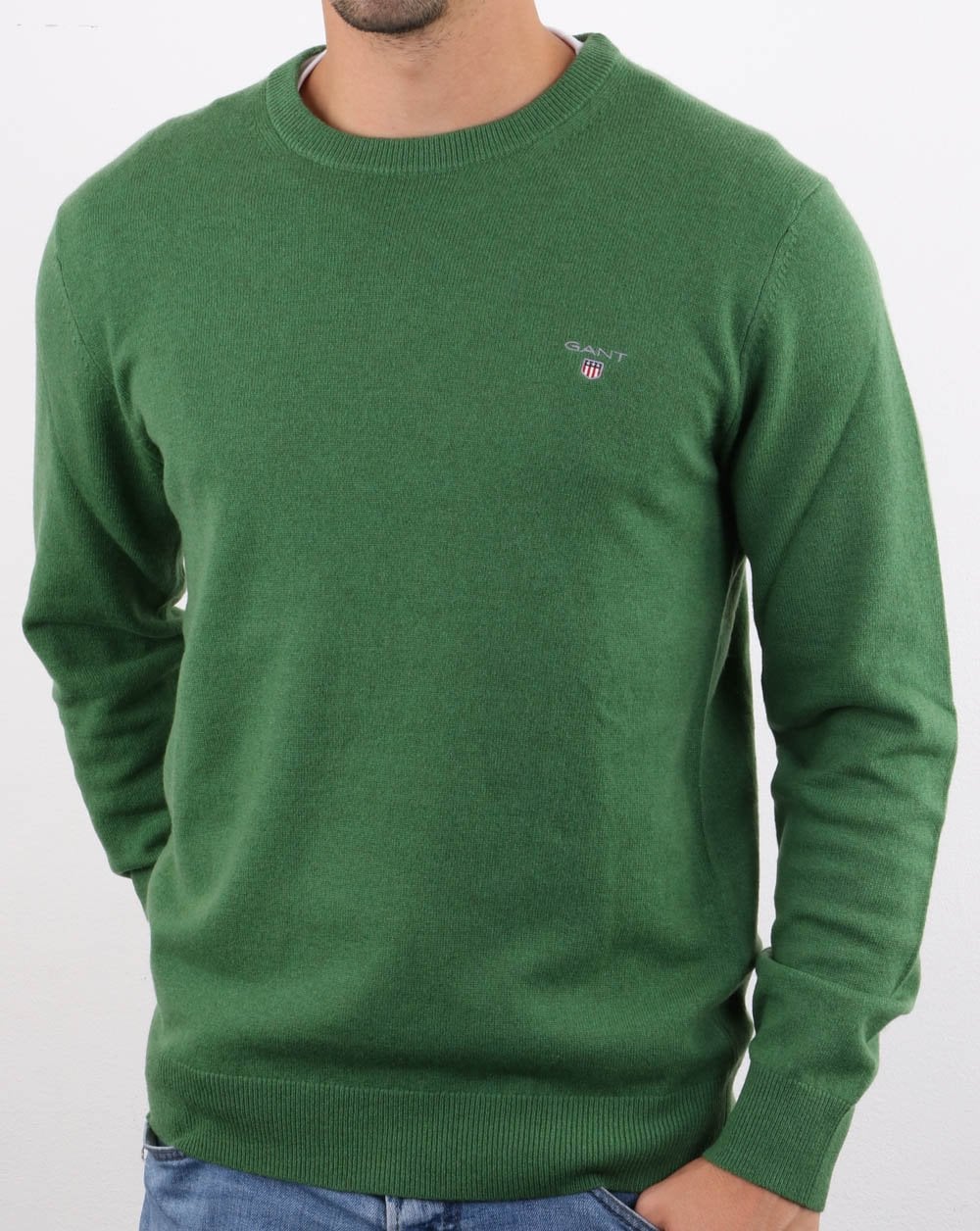 Gant Lammwollpullover mit Rundhalsausschnitt Grün