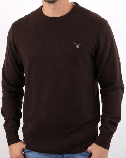 Gant Lammwollpullover mit Rundhalsausschnitt Dunkelbraun