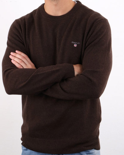 Gant Lammwollpullover mit Rundhalsausschnitt Dunkelbraun