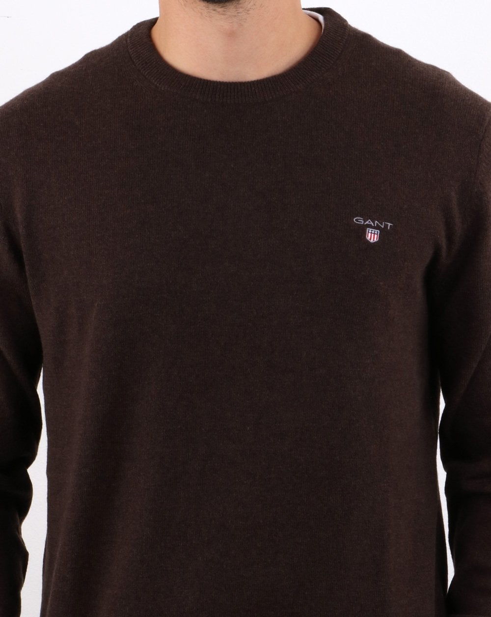Gant Lammwollpullover mit Rundhalsausschnitt Dunkelbraun