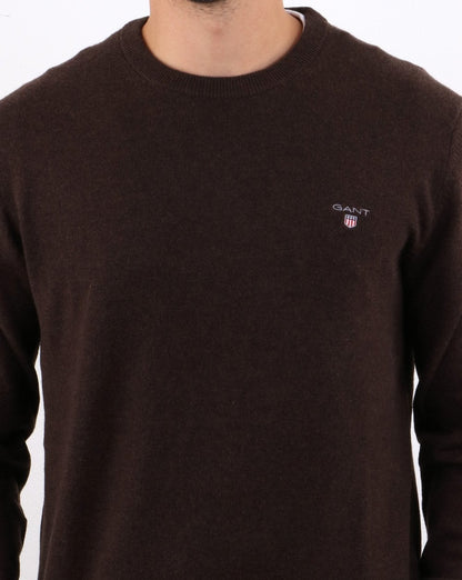 Gant Lammwollpullover mit Rundhalsausschnitt Dunkelbraun