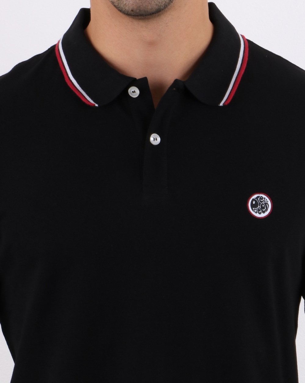 Pretty Green – Langärmliges Poloshirt mit Streifen in Schwarz