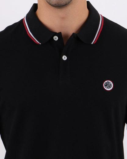Pretty Green – Langärmliges Poloshirt mit Streifen in Schwarz