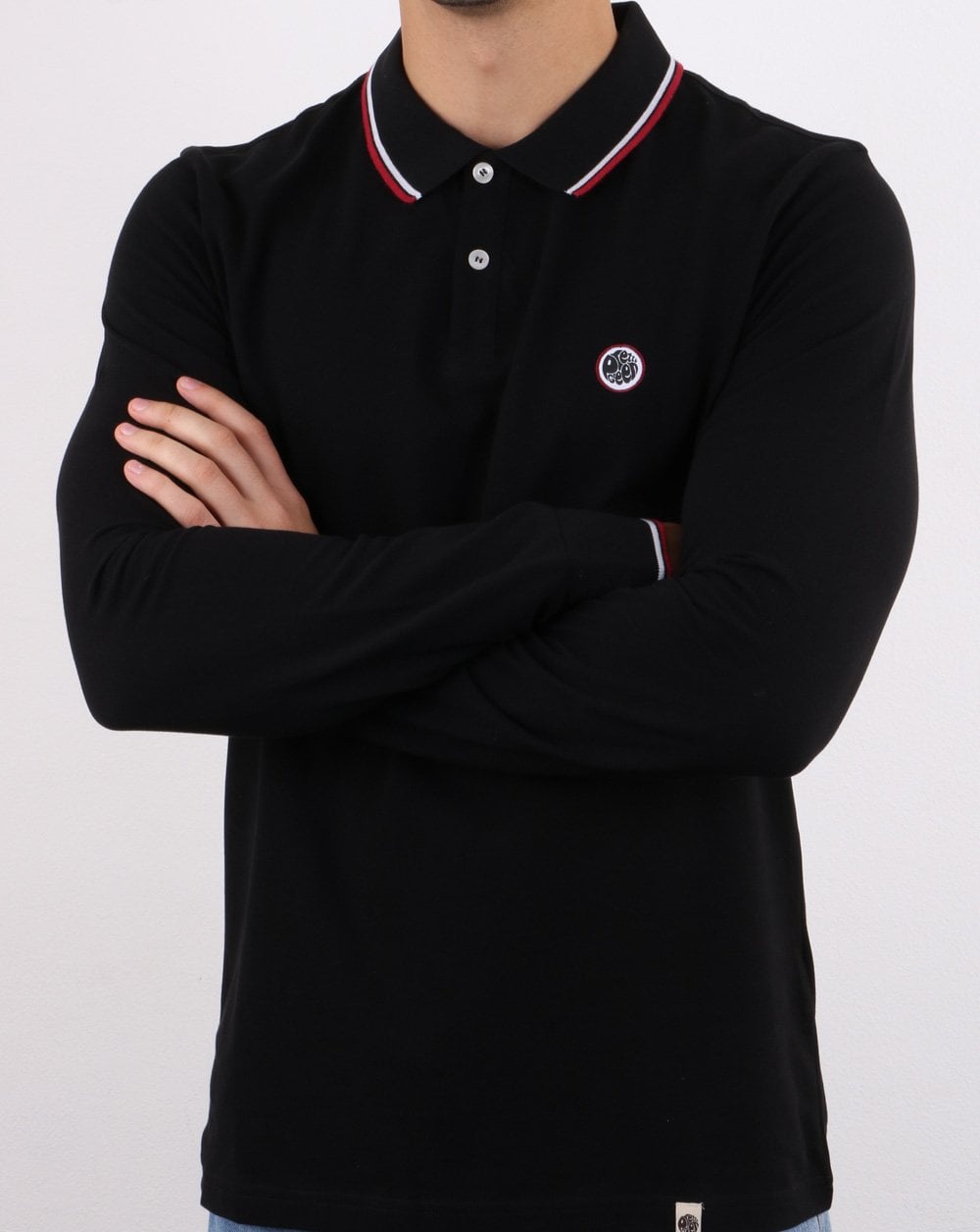 Pretty Green Tipped Long Sleeve Polo Shirt Black