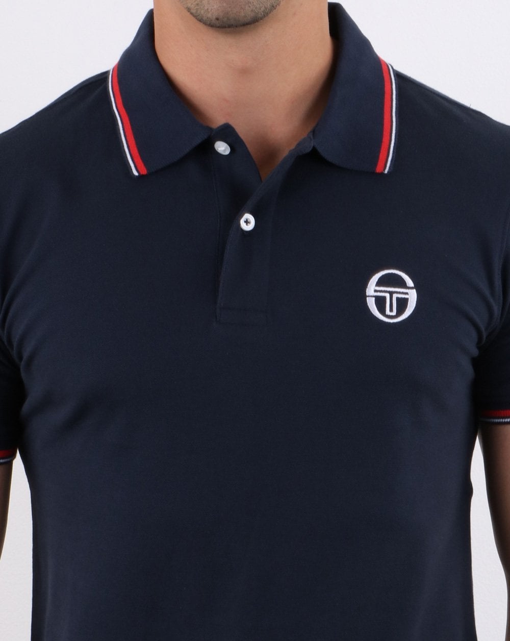 Sergio Tacchini Poloshirt mit Streifen, Marineblau/Weiß