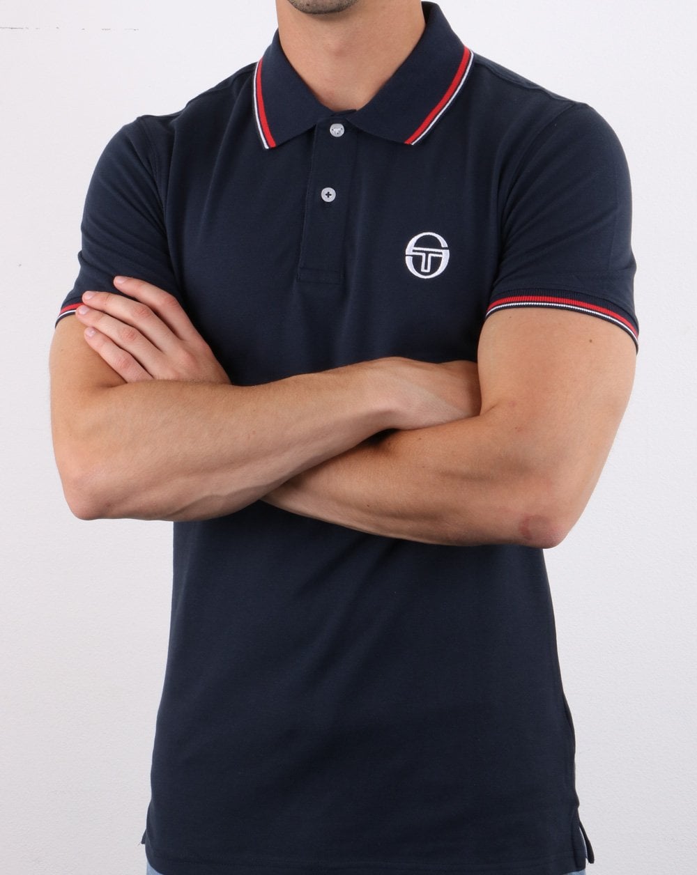 Sergio Tacchini Poloshirt mit Streifen, Marineblau/Weiß