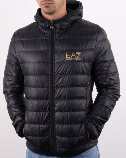 Emporio Armani EA7 Daunenjacke mit Kapuze Schwarz/Gold