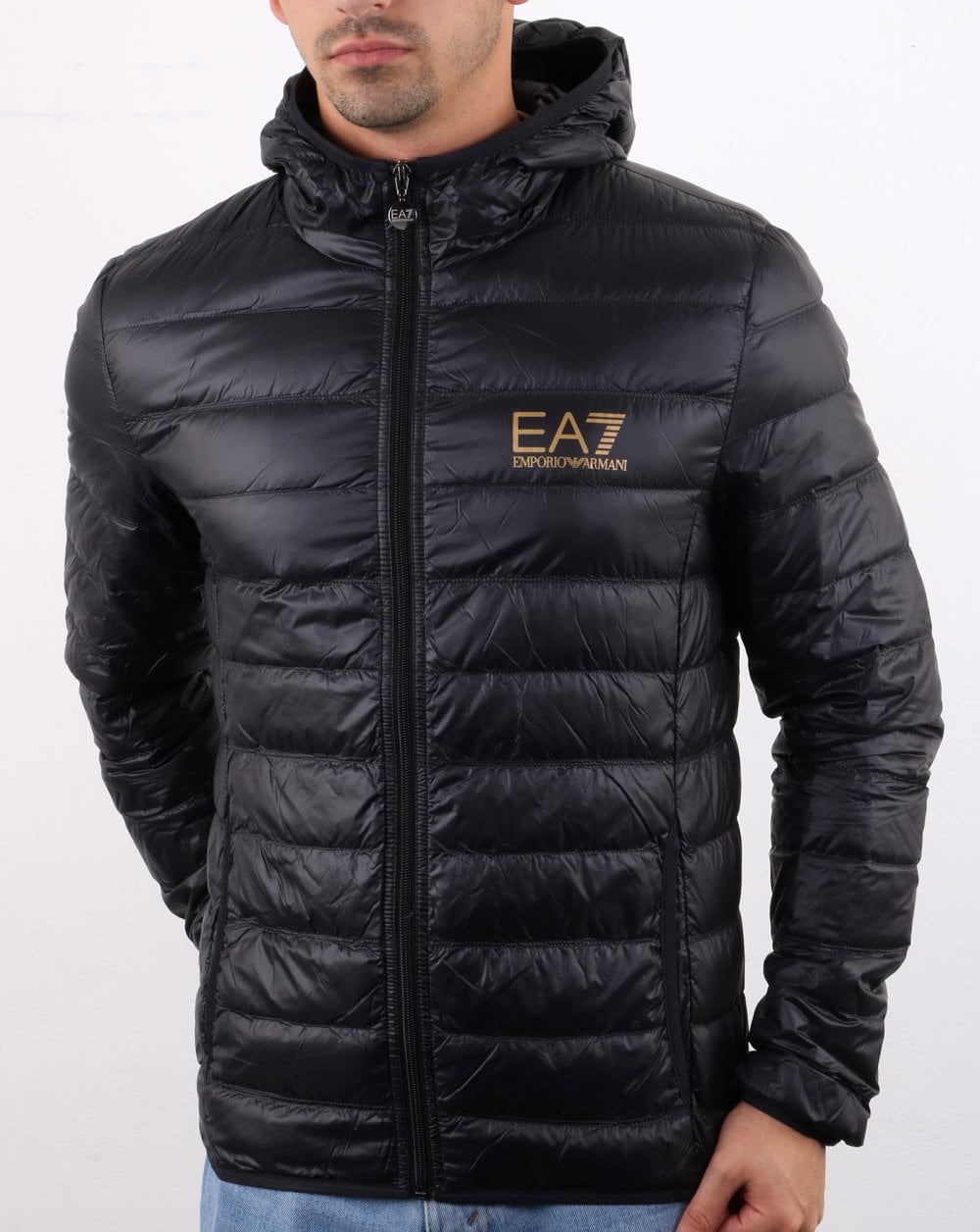 Emporio Armani EA7 Hooded Down Jacket Black/Gold