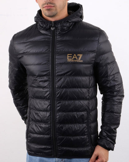 Emporio Armani EA7 Daunenjacke mit Kapuze Schwarz/Gold