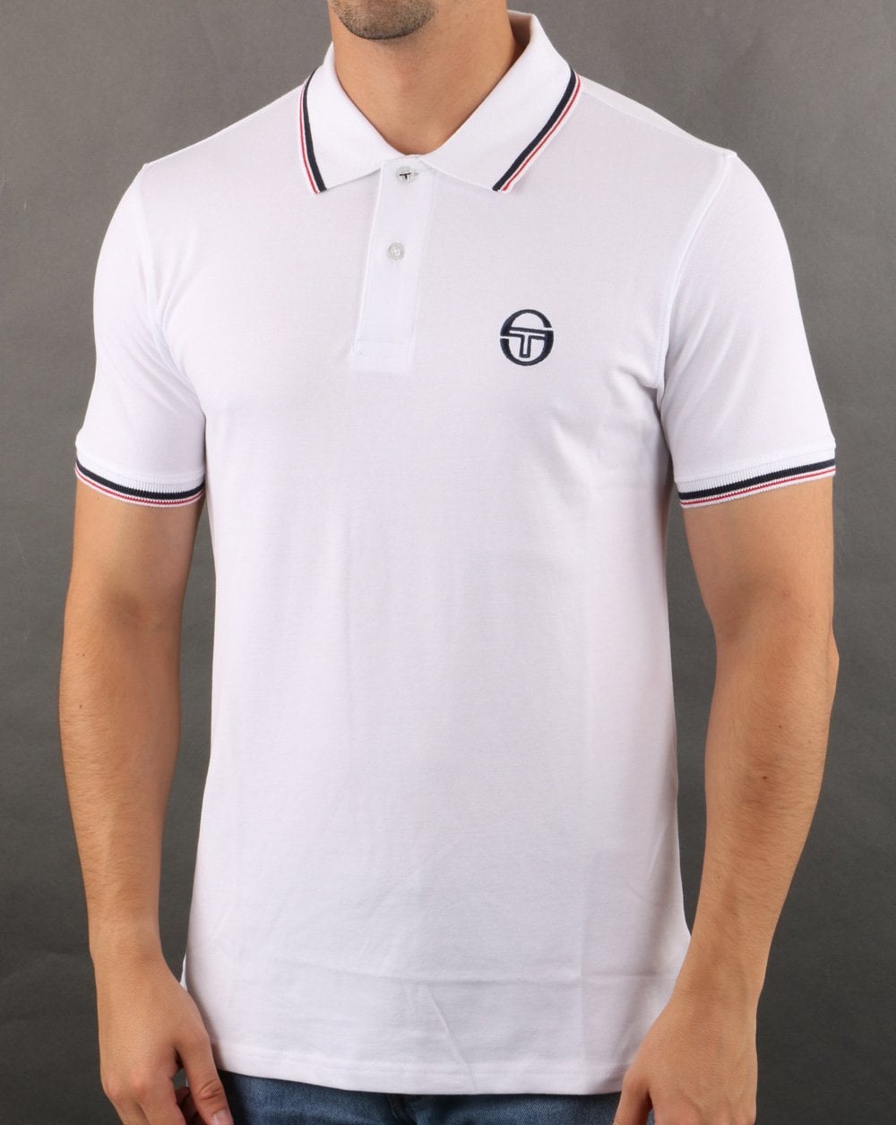 Sergio Tacchini Poloshirt mit Streifen, Weiß/Marineblau