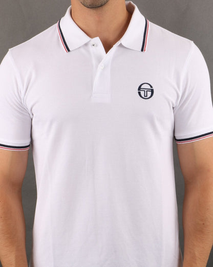 Sergio Tacchini Poloshirt mit Streifen, Weiß/Marineblau