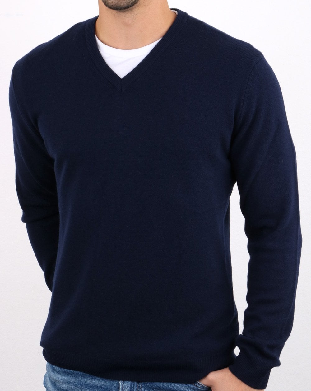 Benetton Merinopullover mit V-Ausschnitt in Marineblau