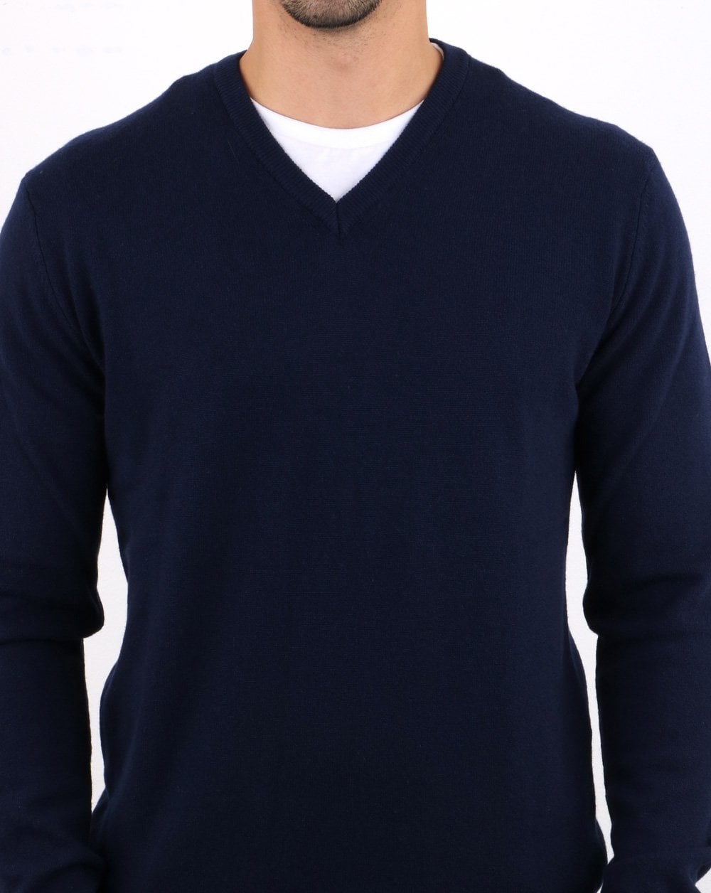 Benetton Merinopullover mit V-Ausschnitt in Marineblau