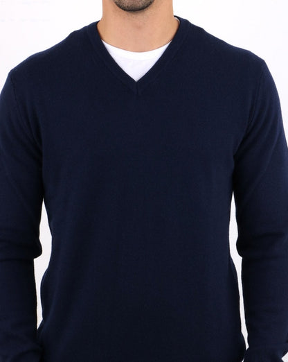 Benetton Merinopullover mit V-Ausschnitt in Marineblau