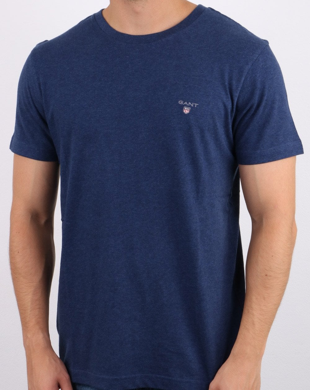 Gant Solides T-Shirt mit Rundhalsausschnitt, Blaumeliert