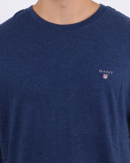 Gant Solides T-Shirt mit Rundhalsausschnitt, Blaumeliert