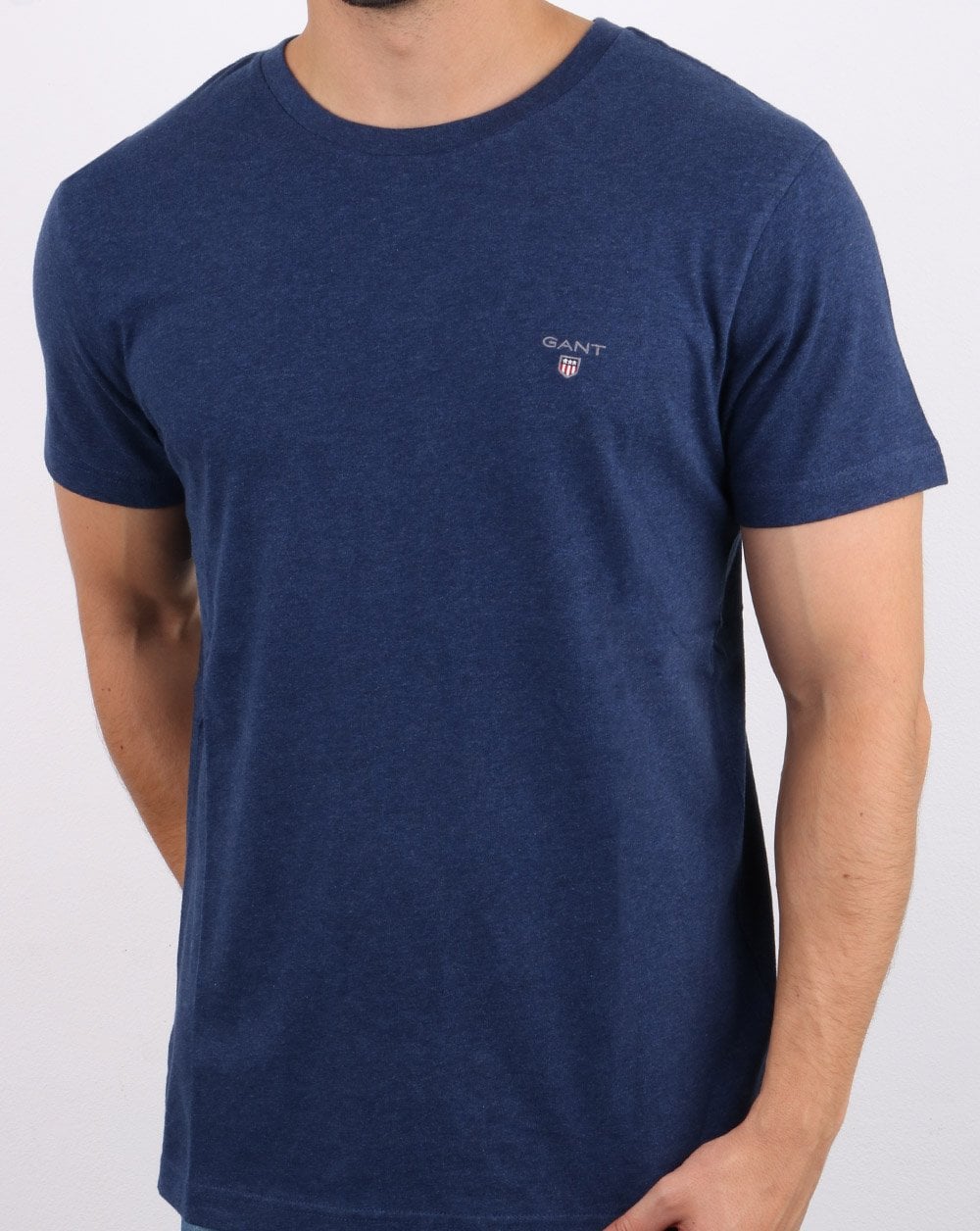 Gant Solides T-Shirt mit Rundhalsausschnitt, Blaumeliert