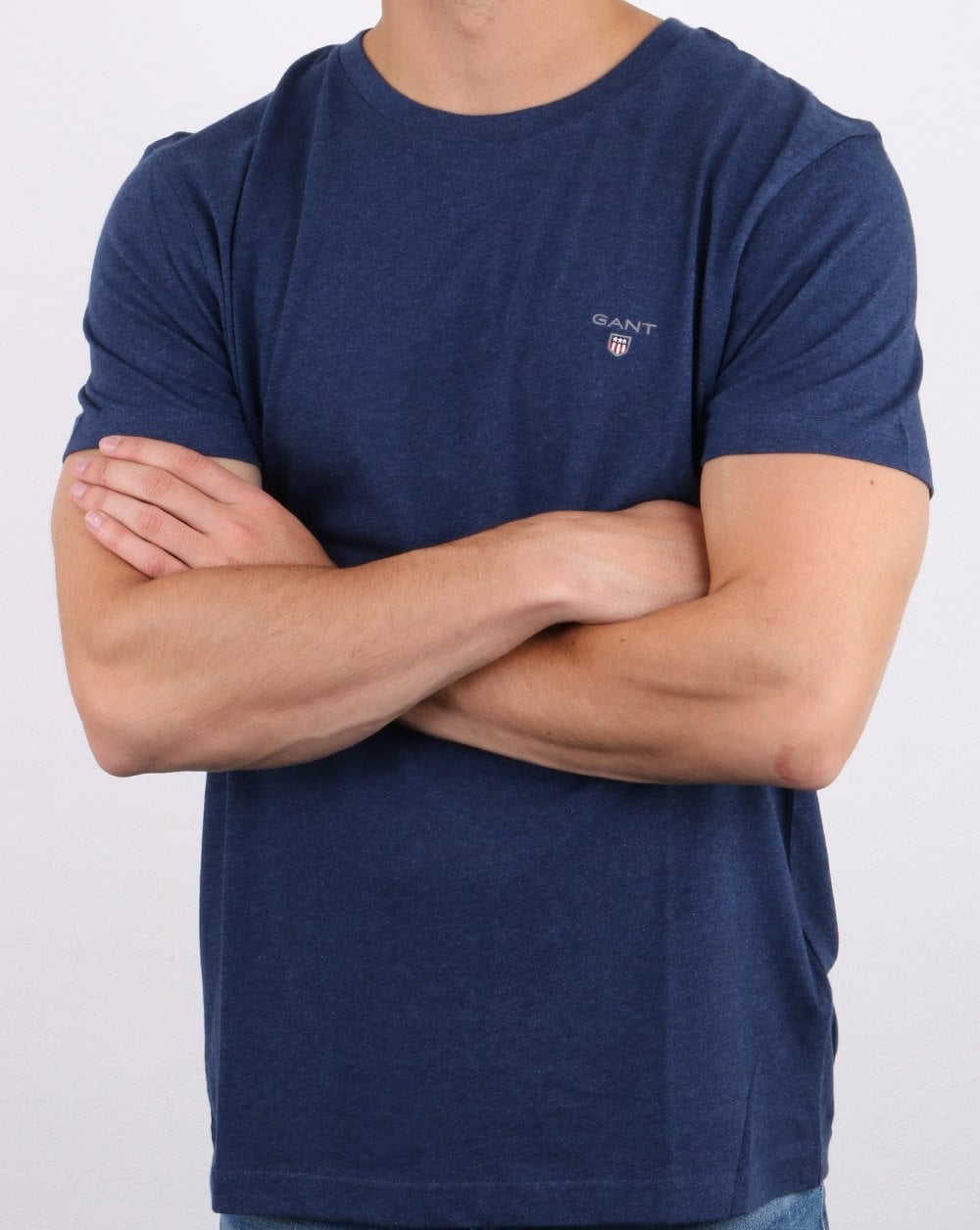 Gant Solid Crew Neck T Shirt Blue Melange