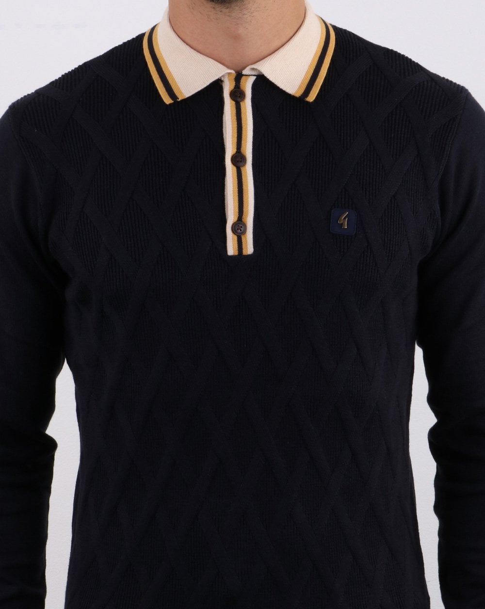 Gabicci Vintage Bretton gestricktes Polo Navy