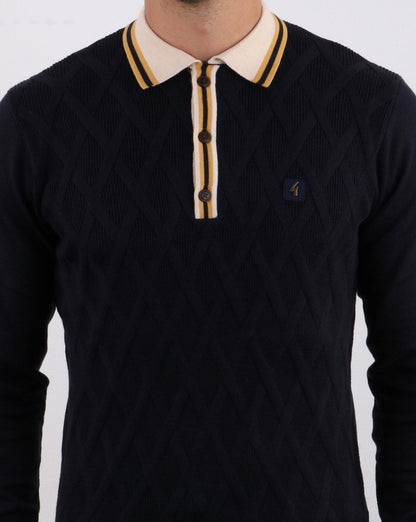 Gabicci Vintage Bretton gestricktes Polo Navy