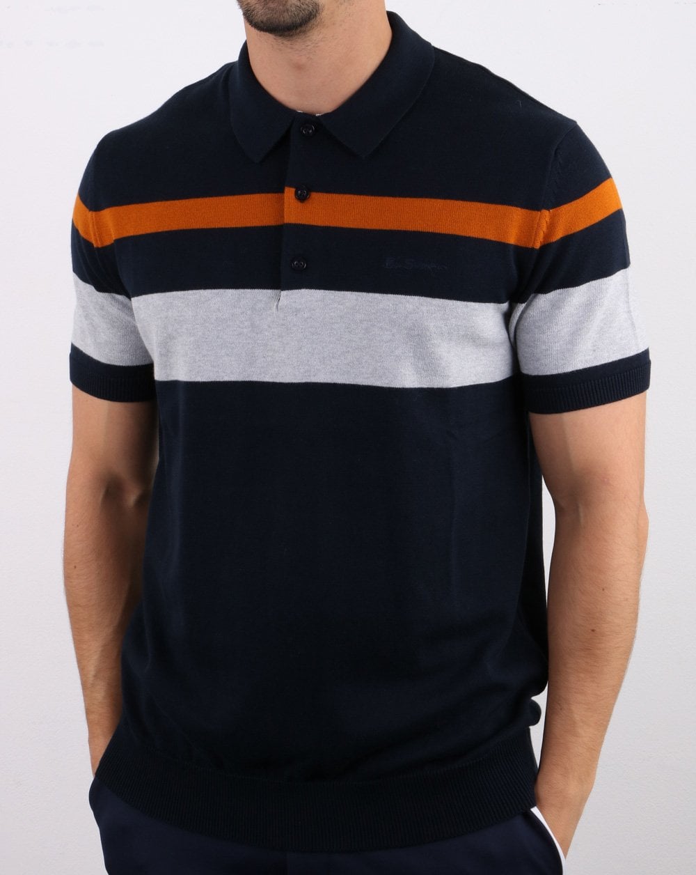 Ben Sherman Chest Stripe Knit Polo Dark Navy