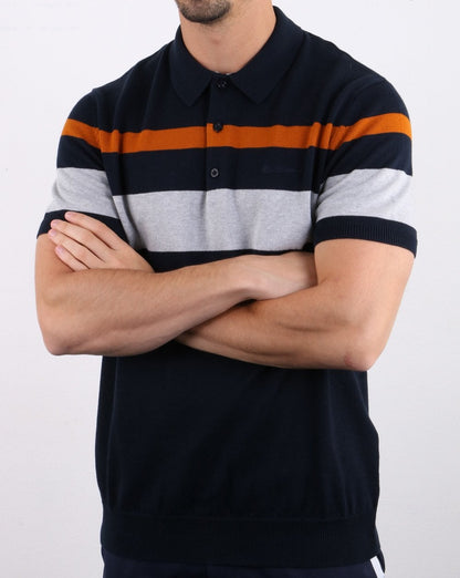 Ben Sherman – Strick-Poloshirt mit Bruststreifen in Dunkelmarineblau