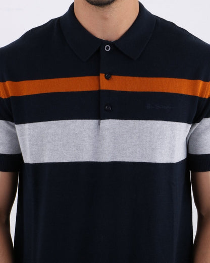Ben Sherman – Strick-Poloshirt mit Bruststreifen in Dunkelmarineblau