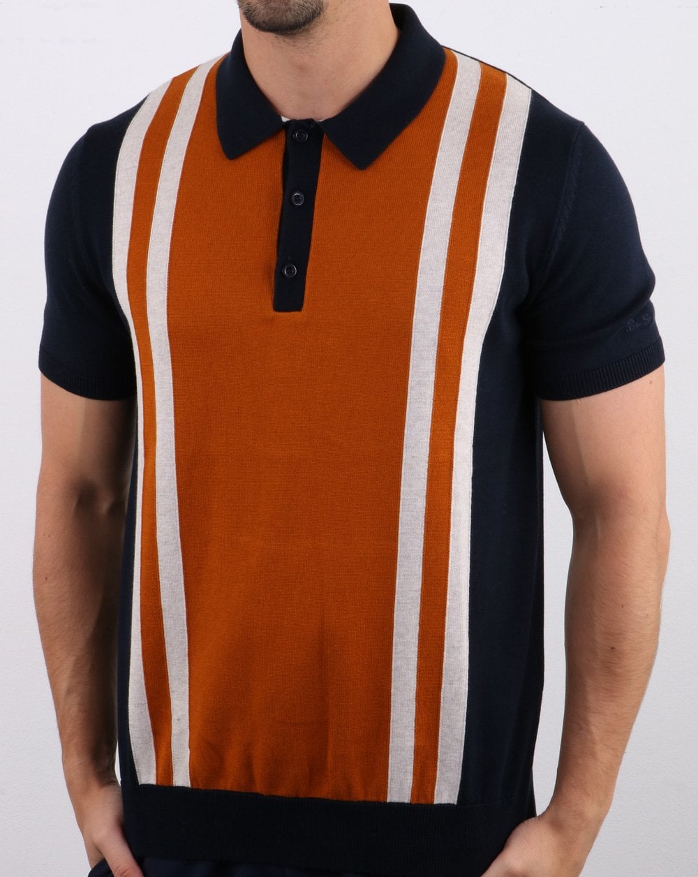 Ben Sherman – Mod Stripe – Strick-Poloshirt in Dunkelmarineblau