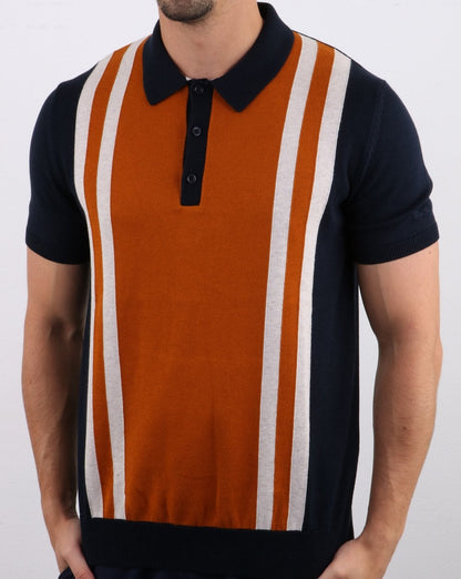 Ben Sherman – Mod Stripe – Strick-Poloshirt in Dunkelmarineblau